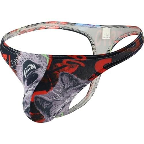 Mens G-Strings Thong Sexy Gay Underwear Man Printed T-panties Pouch Underpants Male Briefs Bikini Lingerie Erotic Penis Cueca