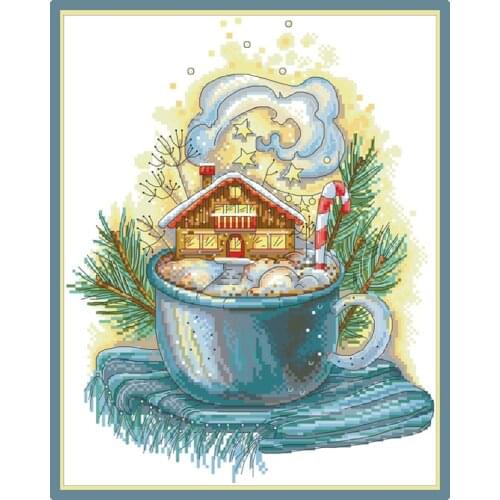 Hut in The Cup Counted Cross Stitch Kits Pattern Printed Canvas Embroidery Sets 11CT 14CT All For Needlework Diy Crafts Painting