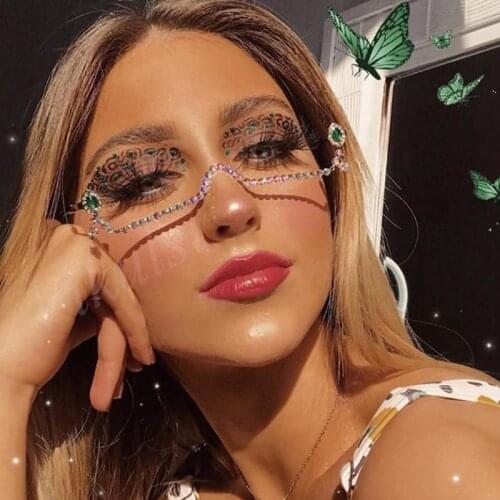 2020 New Luxury Decorative Glasses Crystal Half Frame Glasses Diamond Eyeglasses Frame Women Female Glasses No Lens Accessories