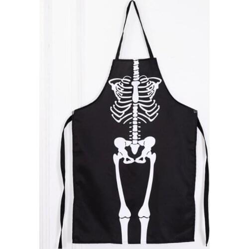 Novelty Apron Halloween Scary Skeleton Ghost Long Aprons Cooking Painting Art Kitchen BBQ Party Accessory adults size black