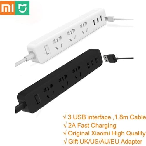 Original Xiaomi Power Strip Smart Home Electronics Fast Charging 3 USB 2.0 Interface Extension Socket Plug with EU UK AU Adapter