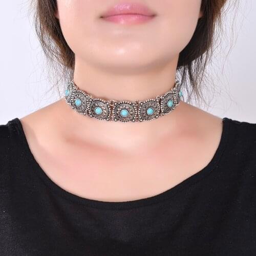 2019 Hot Boho Collar Choker Silver Necklace statement jewelry for womenFashion Vintage Ethnic style Bohemia real sonteBeads neck