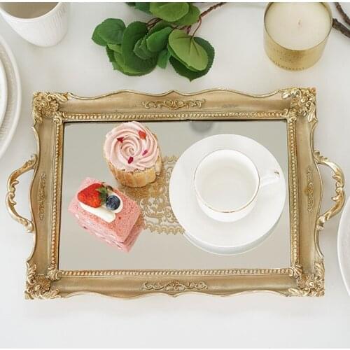 Cake tray resin cake display accessory mirror ancient style gold blue wedding party dessert dishes cupcake plate