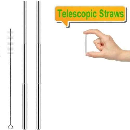 New Portable Stainless Steel Telescopic Drinking Straw Travel Straw Reusable Straw with Brush