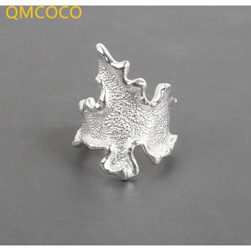 QMCOCO 925 Silver 2021 New Style Trendy Irregular Leaf-Shaped Hand Open Adjustable Ring For Woman Simple Vintage Jewelry Gift