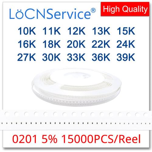 LoCNService 0201 J 5% 15000pcs 10K 11K 12K 13K 15K 16K 18K 20K 22K 24K 27K 30K 33K 36K 39Ksmd resistor 103 113 123 133 OHM