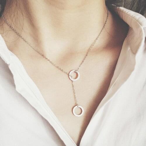 Daisies Pure 925 Sterling Silver Simple Vertical Double Circle Pendants&Necklaces Jewelry Collar Colar de Plata