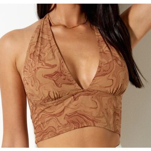 Corset Crop Top Low-Cut Printing V-Neck Self Cultivation Halter Sexy Tank Top 2021 New Fashion Women Tops
