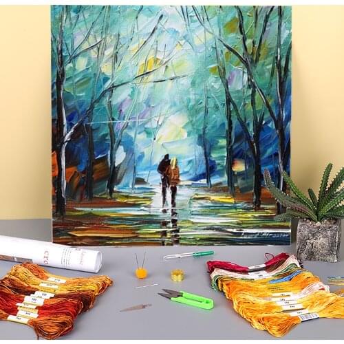 Foggy Park Printed Water-Soluble Canvas 11CT Cross Stitch DIY Embroidery Kit DMC Threads Handiwork Painting Knitting Needle