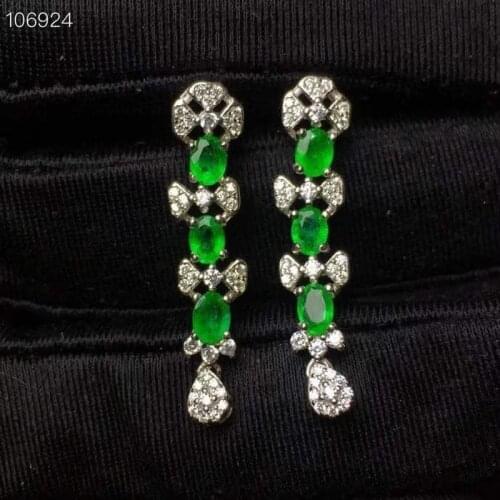 Jewelry Chinese Style Emerald Earrings for Daily Wear Natural Emerald Eardrop 925 Silver Emerald Jewelry