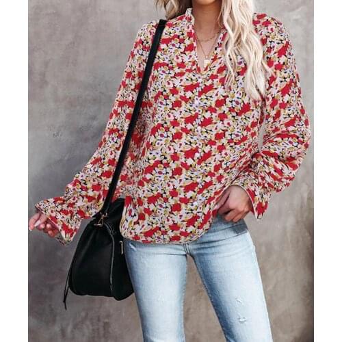 2021 New Autumn Long Sleeve Women Floral Printing Blouse Womens Vintage Style Flower Blouses Button Up Women Shirt Loose Blouses