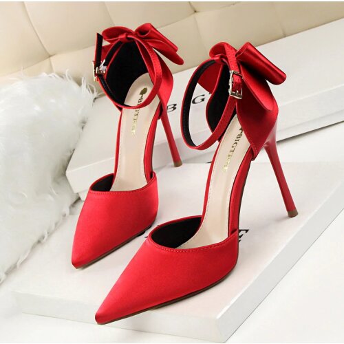 Womens shoes 2021 new fashion bow heels soft soles comfortable buckles single shoes wedding shoes large shoes