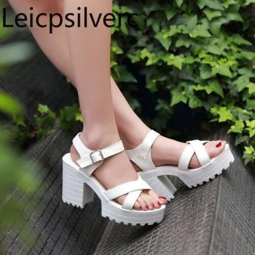 Womens Sandals summer The New fashion Fish mouth Open toe Buckle Thick heel High heel Womens shoes plus size 33-43
