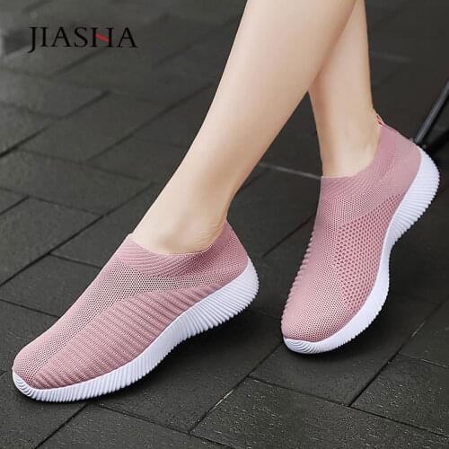 Sneaksrs women shoes 2021 fashion knitting breathable walking shoes slip on flat shoes comfortable casual shoes woman plus size
