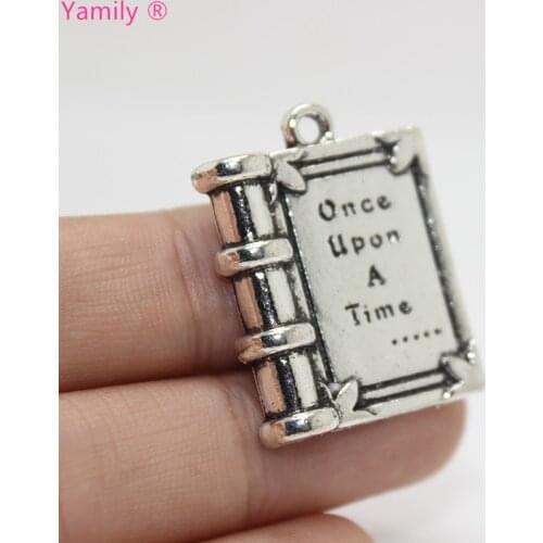 10pcs--25X22mm Antique silver tone Miniature 3D Fairy Tale Book Once Upon A Time..... Charms pendant
