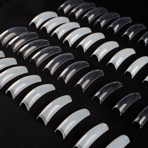 100Pcs Nail Tips C-Shaped Semi-Stick Coffin Nail Ballerina 10 Sizes Fake Nails UV Polishing Gel Sticker Nail Tools