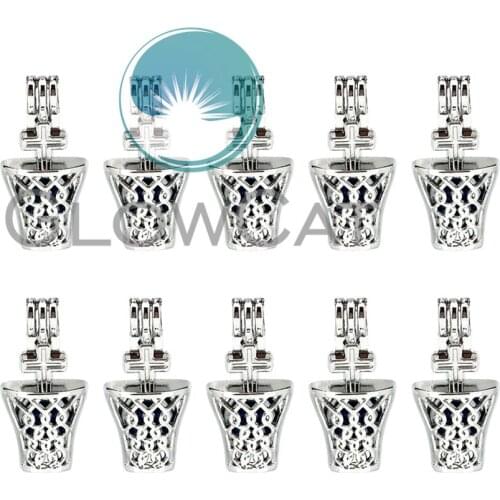 10x K944 Cross Bottle Beads Cage Pendant Perfume Essential Oil Diffuser Pearl Cage Locket Pendant