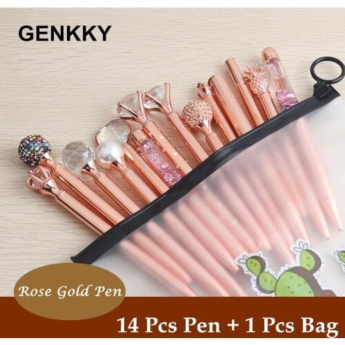 14Pcs Rose Gold Ballpoint Pen Gift Stationery Combination Series Rose gold Pens For School Office Suppliers Pen Christmas Gifts