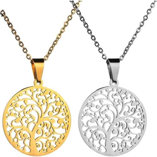 2019 Trendy Hollow Out Tree of Life Stainless Steel Necklace for Women Silver Color Statement Necklace Jewelry Bisuteria Mujer