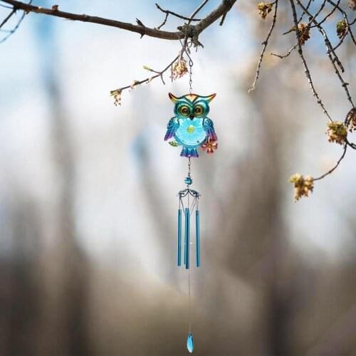 2021 Wind Chimes Indoor Outdoor Balcony Garden Decor Yard Owl Chimes Pendants Metal Glass Painted Birds Hanging Bell Drop Ship