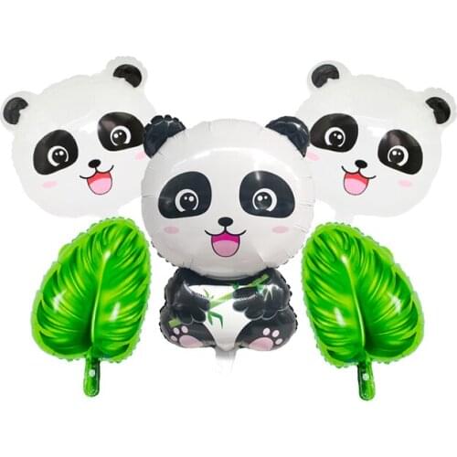 5Pcs Panda Balloon Cartoon Animal Green Leaf Forest Theme Balloon Globos Children Birthday Party Decoration Kids Toys Balls16pc