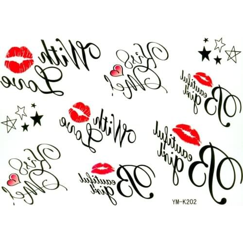5pcs Kiss large temporary tattoos Love Waterproof Temporary Tattoo body art Tatoo Sticker harajuku men flash tattoo tatouage