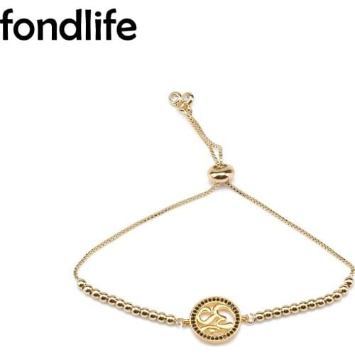 AAA Black Cubic Zirconia Crystal Round Circle Sacred Sound Yoga OM Charm Handmade Bracelet Gold-plated Brass CZ Jewelry Present