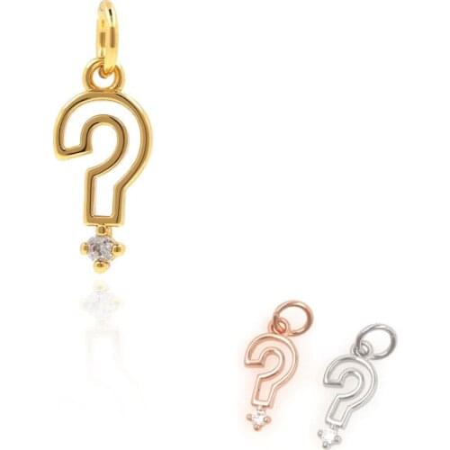 Gold Question Mark Necklace Symbol Pendant Micropavé CZ Imitation Diamond Hollow Jewelry, DIY Jewelry Accessories 13.6x5x1mm