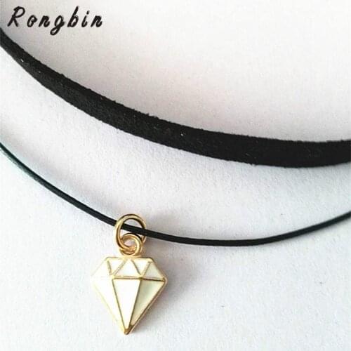 Black White Anime lozenge Velvet Choker Necklace Women Lucky Chokers Necklace Chocker Double Layer collares collier ras du cou