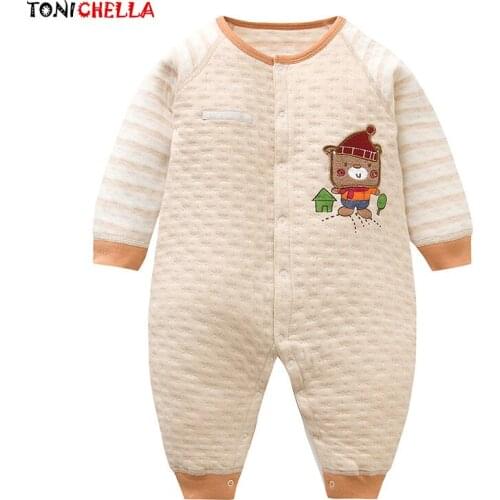 Baby Rompers Winter Autumn Thick Warm Cotton Jumpsuits Bear Pattern Infant Newborns Boys Girls Soft Long Sleeve Clothing CL5065