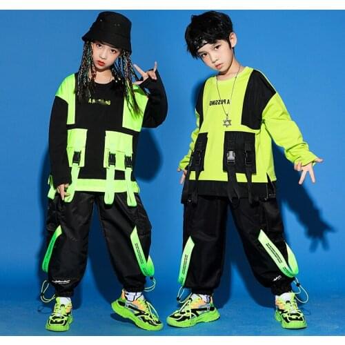 Children Hip Hip Clothes Long Sleeve Tops Hiphop Pants Suit Jazz Performance Costumes For Boys Girls Street Dancewear DQS6666