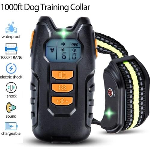 Electric Dog Training Collar 300m Pet Remote Control Waterproof Rechargeable with LCD Display for All Size Bark Stop DOG Collar