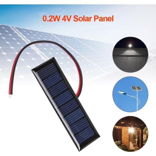 4V 0.2W Epoxy Solar Panel 8 Cells 2 Wires 75x25mm Portable Waterproof Outdoor Travel Charger for DIY Solar Projects