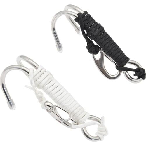 Diving Reef Hook Stainless Steel Scuba Safety Double Dual Hook High Quality Quick-Release Drift Hook with 1.2m Nylon Rope