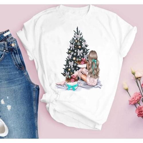 Tees for Women Print Gift Cartoon 90s Trend Happy Merry Christmas Ladies Clothes Lady Tops Clothing Female T Shirt T-Shirt
