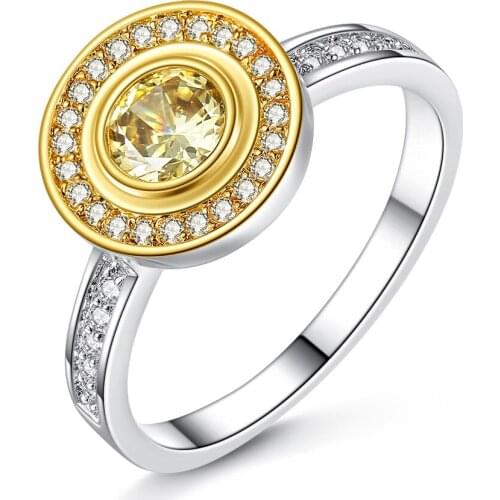 Hainon Round Yellow & White Cubic Zircon Silver Color Dazzling Jewelry Rings For Women Engagement Wedding Ring Size 6 7 8 9