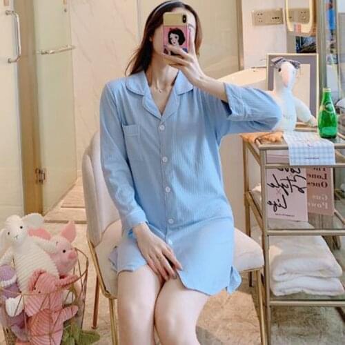 Fdfklak Long Sleeve Cotton Sleepwear Spring Autumn Nightgowns Women Loose Nightwear Casual Sleep Wear Shirt Ladies Night Dress
