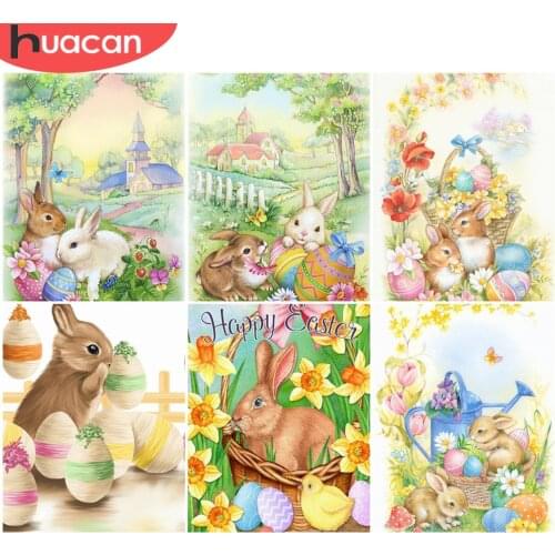 HUACAN Picture By Number Rabbit Animal Kits For Adults Handpainted DIY Paint By Number Flower On Canvas Home Decoration