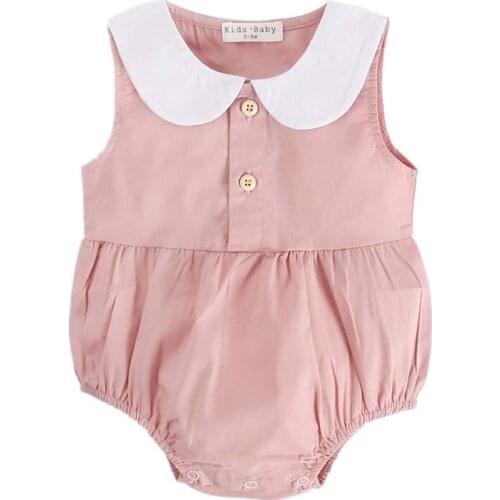 2019 Ins Doll Collar Summer Baby Girls clothes Solid color pink Sleeveless Cotton Fashion bodysuit Jumpsuit Outfit children wear