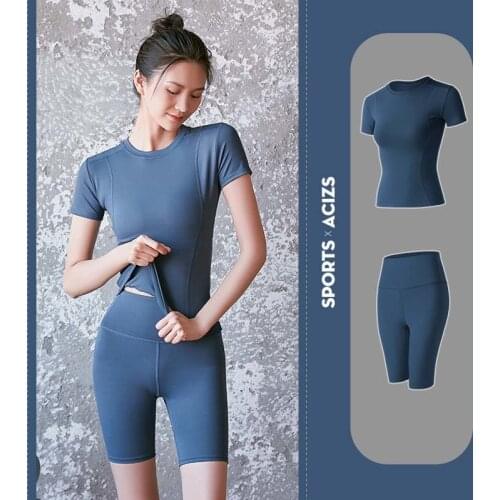 Yoga suit womens naked feeling elastic pure peach hip Yoga Pants Set womens bottom tight sports pants fitness Short Sleeve