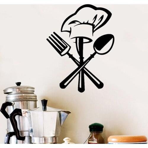 Kitchen Wall Sticker Dinning Room Decoration Cooking Vinyl Decals Restaurant Stickers Cooker Tableware Decal Spoon Fork Mural