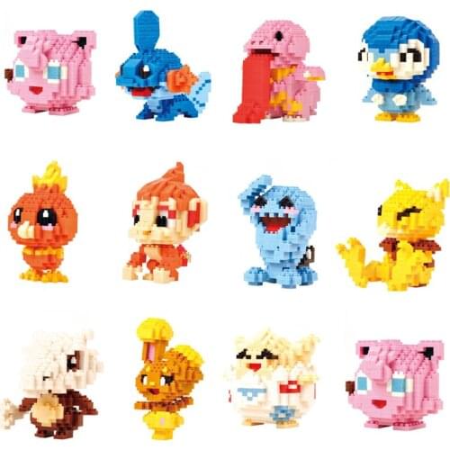 LNO Pokemon Micro Brick Jigglypuff Togepi Torchic Piplup Lickitung DIY Mini Building Blocks Pikachu Figures Toys For Kids