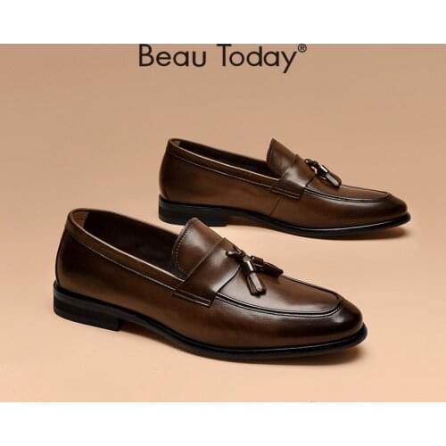 BeauToday Penny Loafers Men Genuine Cow Leather Tassel Decoration Male Slip On Round Toe Fashion Gentlemen Shoes Handmade 50045