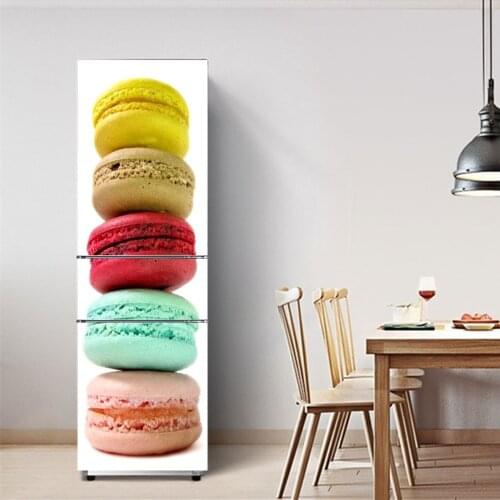 Macaron Fruit Colorful Adhesive Film Freezer Door Poster Vinyl Kitchen Fridge Cover Stickers Refrigerator Cover Wallpaper PVC