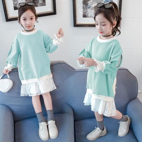 New 2020 Girls' dress Lace Patchwork Sweatshirt Dress Autumn & Winter Plus Velvet Baby Dress for Girls Toddler children Clothes
