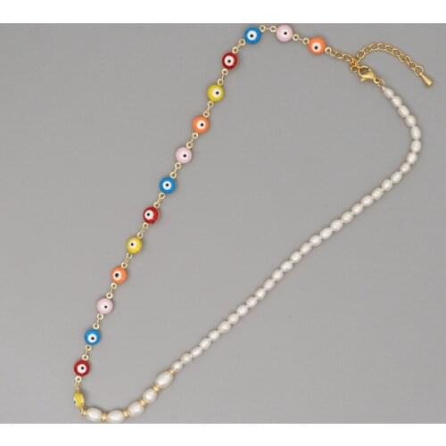 Retro Ethnic Style Colored Eye Beads Clavicle Chain Fashion Baroque Natural Freshwater Pearl Necklace Original Gifts Gift Female