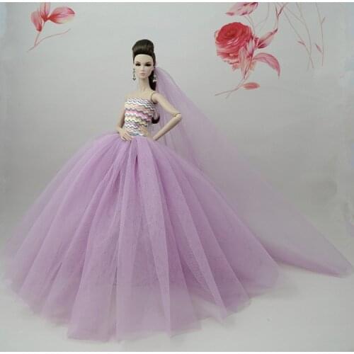 Dress + Veil / Purple Voile Party Dress Evening Gown Bubble skirt Clothing Outfit For 1/6 BJD Xinyi FR ST Barbie Doll