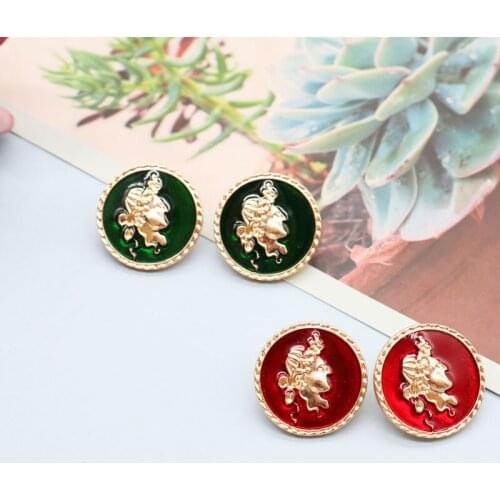 Regular Stud Earrings Red Green Oil Painting People Avatars Personality Retro Geometry Enamel Jewelry