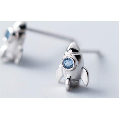 MloveAcc 925 Sterling Silver Earring Jewelry Fashion Small CZ Stone Rocket Stud Earrings Birthday Gift for Girls Teen Lady