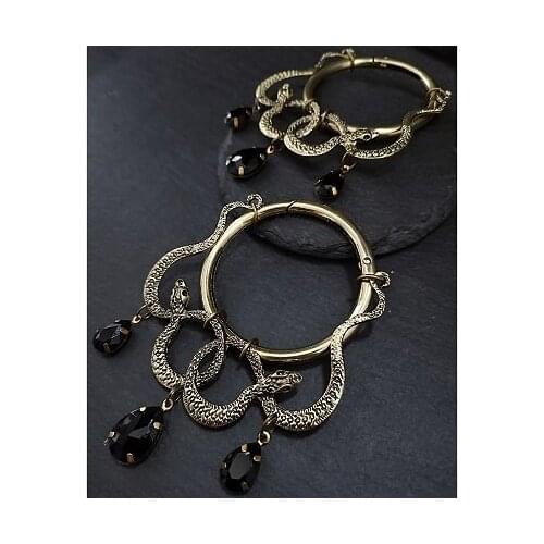 SERPENTINE HOOP EARWEIGHTS with Drop Crystals ,Serpent Earrings, Gothic Earrings, Gothic, Viking Earrings,statement Earrings